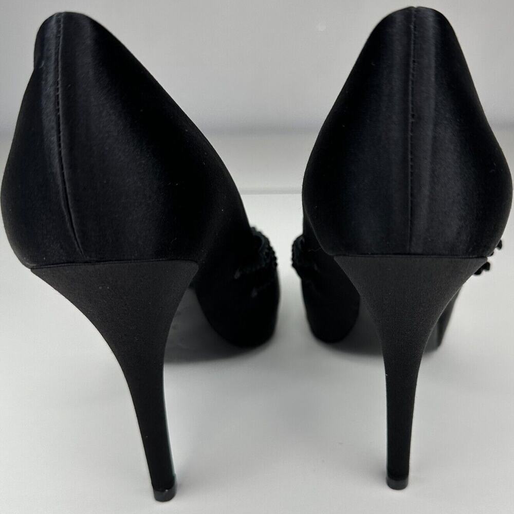 Louis Vuitton Vintage Black Satin Open Toe Crystal Strap Embellished Pumps 37.5 - Picture 8 of 13